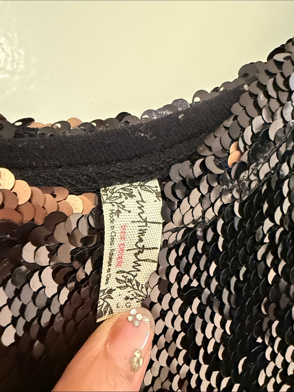 Free People Black & Rose Gold Sequin Mini Slip Dress - Picture 5 of 6